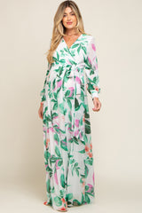 White Floral Chiffon Maternity Maxi Dress