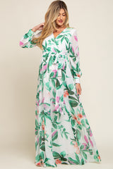 White Floral Chiffon Maternity Maxi Dress