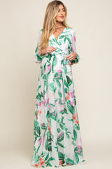 White Floral Chiffon Maternity Maxi Dress