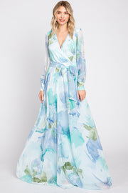 Blue Floral Chiffon Maxi Dress