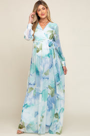 Blue Floral Chiffon Maternity Maxi Dress