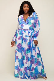 Blue Floral Chiffon Plus Maxi Dress