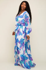 Blue Floral Chiffon Plus Maxi Dress