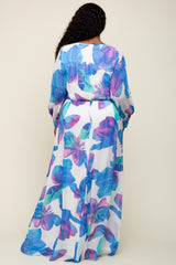 Blue Floral Chiffon Plus Maxi Dress