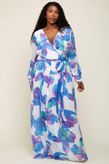 Blue Floral Chiffon Plus Maxi Dress