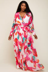 Fuchsia Floral Chiffon Plus Maxi Dress