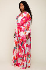 Fuchsia Floral Chiffon Plus Maxi Dress