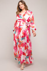 Fuchsia Floral Chiffon Maternity Plus Maxi Dress