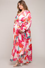 Fuchsia Floral Chiffon Maternity Plus Maxi Dress