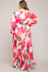 Fuchsia Floral Chiffon Maternity Plus Maxi Dress