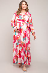 Fuchsia Floral Chiffon Maternity Plus Maxi Dress