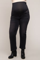 Black Distressed Raw Hem Maternity Plus Size Jeans