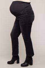 Black Distressed Raw Hem Maternity Plus Size Jeans