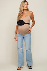 Light Blue Distressed Knee Wide Leg Maternity Jeans