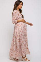 Ivory Floral Chiffon Square Neck Maternity Midi Dress