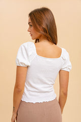 Ivory Cinched Sweetheart Neck Knit Top