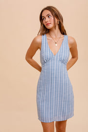 Denim Blue Stripe Sleeveless Mini Dress