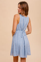 Denim Blue Stripe Sleeveless Mini Dress