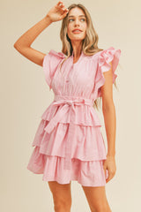 Pink Ruffle Tiered Mini Dress