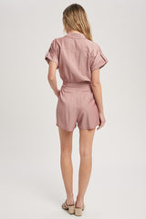 Dusty Pink Button Front Shirt Romper