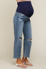 Blue Wide Leg Distressed Knee Maternity Jeans