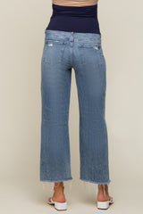 Blue Wide Leg Distressed Knee Maternity Jeans