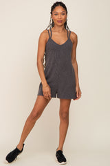 Charcoal Ribbed Criss Cross Back Romper