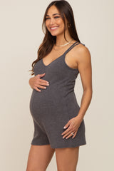 Charcoal Ribbed Criss Cross Back Maternity Romper