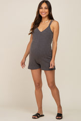 Charcoal Ribbed Criss Cross Back Maternity Romper