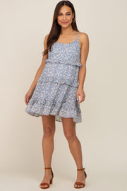 Light Blue Floral Ruffle Tier Maternity Dress