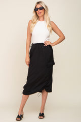 Black Drawstring Midi Cargo Skirt