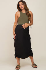 Black Drawstring Maternity Midi Cargo Skirt