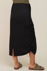 Black Drawstring Maternity Midi Cargo Skirt