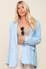 Light Blue Linen Front Pocket Maternity Blazer