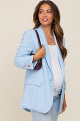 Light Blue Linen Front Pocket Maternity Blazer