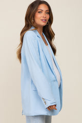 Light Blue Linen Front Pocket Maternity Blazer