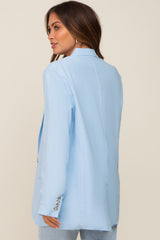 Light Blue Linen Front Pocket Maternity Blazer