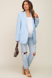 Light Blue Linen Front Pocket Maternity Blazer