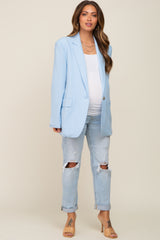 Light Blue Linen Front Pocket Maternity Blazer