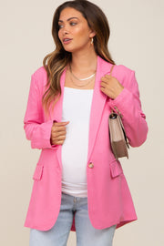 Pink Linen Front Pocket Maternity Blazer