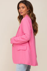 Pink Linen Front Pocket Maternity Blazer