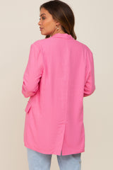 Pink Linen Front Pocket Maternity Blazer