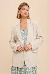 Beige Linen Front Pocket Blazer