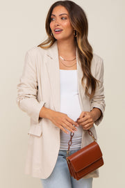 Beige Linen Front Pocket Maternity Blazer