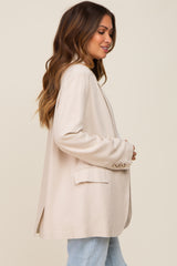 Beige Linen Front Pocket Maternity Blazer