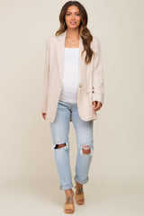 Beige Linen Front Pocket Maternity Blazer