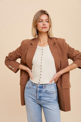 Brown Linen Front Pocket Blazer