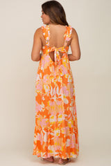 Orange Floral Sleeveless Maternity Maxi Dress