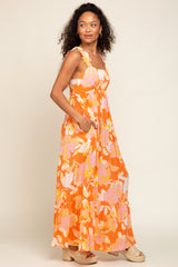 Orange Floral Sleeveless Maxi Dress