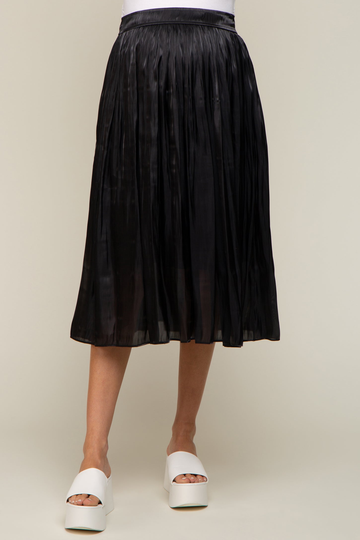 Black Pleated Maternity Midi Skirt